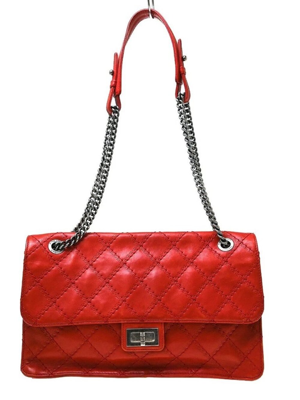 Best07 Chanel Red Calfskin Wild Stitch Mademoiselle Lock Handbag KQ01569